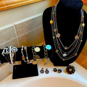Necklace, bracelets, ring, two earrings bundle